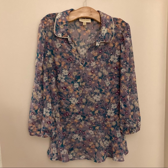 ModCloth | lavender floral chiffon peplum xs rare - Picture 5 of 13